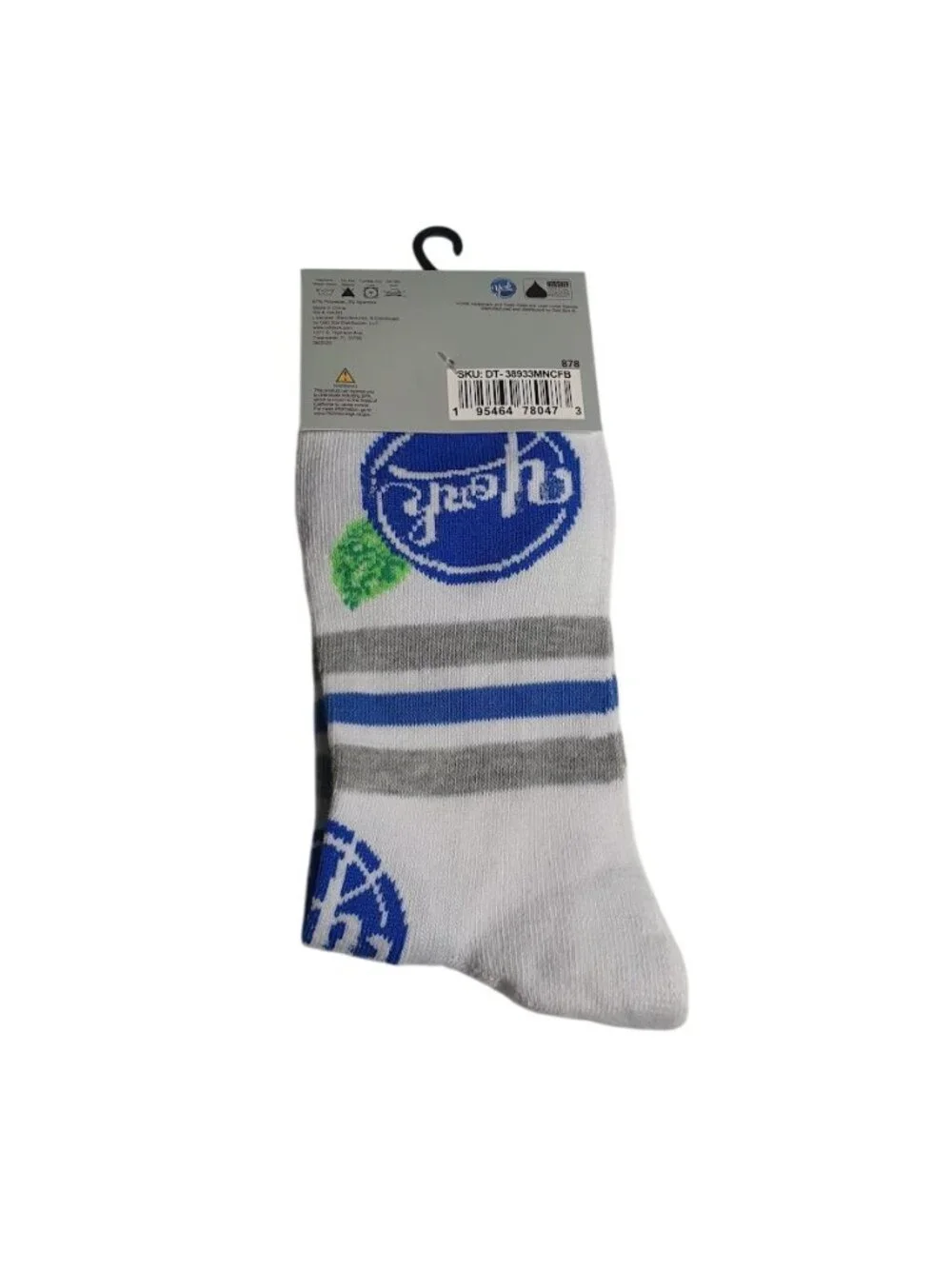 York Candy Crew Socks Shoe Size Men 6 to 12 Striped Blue Gray Peppermint Patty
